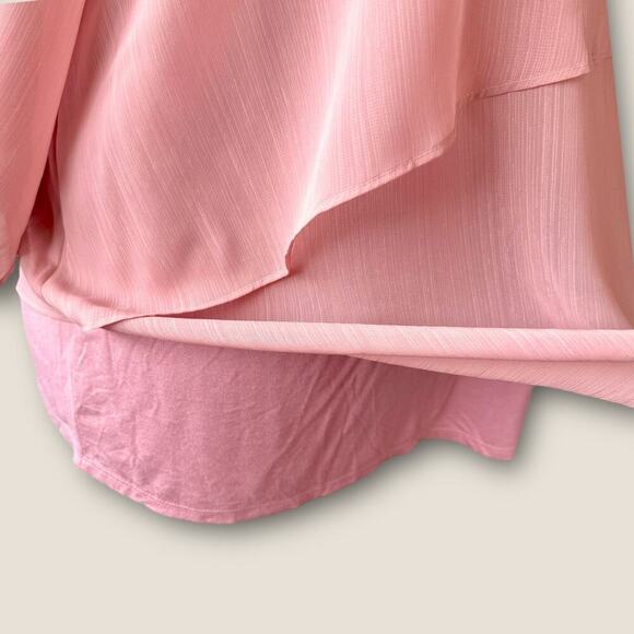 ALYX Layered Asymmetrical Chiffon Casual Top Blouse 3/4 Sleeve Size 2X Rose Pink - Picture 9 of 12